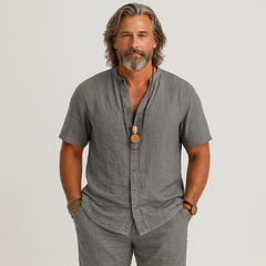 2-teiliges Herren-Set – Kurzarm-Cardigan und passende Freizeitshorts in Dunkelgrau