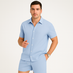 2-teiliges Sommer-Set für Herren – Lässiges Kurzarm-Top und passende Shorts in Himmelblau