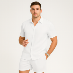2-teiliges Sommer-Set für Herren – Lässiges Kurzarm-Top und passende Shorts in Weiß