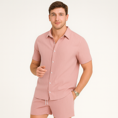 2-teiliges Sommer-Set für Herren – Lässiges Kurzarm-Top und passende Shorts in Rosa