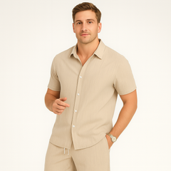 2-teiliges Sommer-Set für Herren – Lässiges Kurzarm-Top und passende Shorts in Khaki