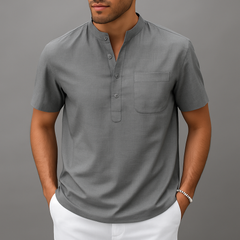 Herren Henley Poloshirt mit Knopfleiste und Relaxed Fit in Grau