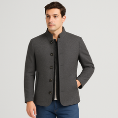 Julian Herren Wolljacke – Stehkragen mit Knopfleiste in Grau