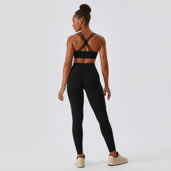 Nahtloses Yoga- und Pilates-Set für Damen – Leggings und Top mit hoher Taille, 2-teilige Activewear in Schwarzes Set