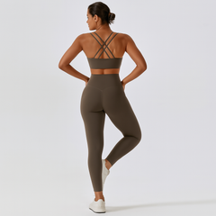 Nahtloses Yoga- und Pilates-Set für Damen – Leggings und Top mit hoher Taille, 2-teilige Activewear in Braunes Set