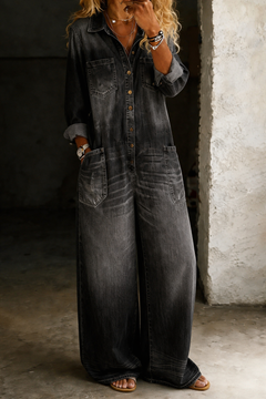 Thalassa - Legerer Denim-Jumpsuit in Schwarz