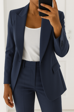 Eleganter Damenanzug für formelle Anlässe – Maßgeschneiderter Blazer mit mittelhoher Hose in Dunkelblau