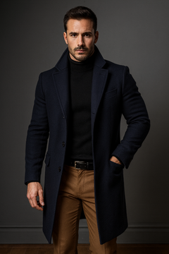 Herren-Langmantel – Stilvoller Wollmantel für kühle Tage in Blau