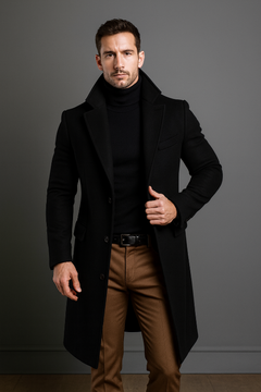 Herren-Langmantel – Stilvoller Wollmantel für kühle Tage in Schwarz