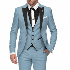 Dreiteiliger Herrenanzug aus Leinen – Blazer, Weste und Hose für Eleganz in Himmelblau