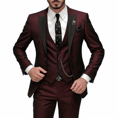Dreiteiliger Herrenanzug aus Leinen – Blazer, Weste und Hose für Eleganz in Bordeaux