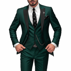 Dreiteiliger Herrenanzug aus Leinen – Blazer, Weste und Hose für Eleganz in Dunkelgrün