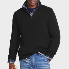 Herrenpullover mit Reißverschluss – Business-Casual-Stil, vielseitig für elegante Anlässe in Schwarz