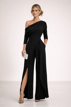 Perla - Soft-Touch One-Shoulder-Jumpsuit in Schwarz