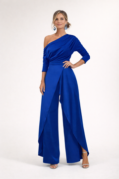 Perla - Soft-Touch One-Shoulder-Jumpsuit in Blau