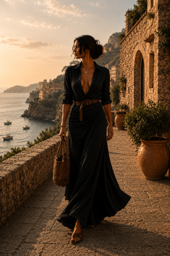 Mathilda | Drapiertes Kleid mit Gürtel in Schwarz