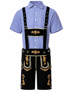 Ludwig | Herren Trachten-Set mit Lederhosen & Karo-Hemd in Schwarz