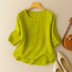Reagan | Blumenmuster Schlitzausschnitt Bluse in Gelb/Limetten