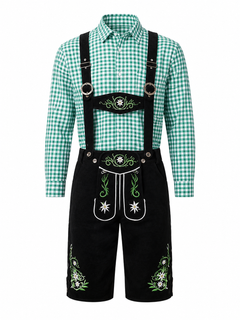 Sepp | Herren Trachten-Set mit Lederhosen & Karo-Hemd in Schwarz