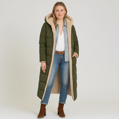 Aurora | Eleganter Wintermantel mit Plüschfutter und Reißverschluss in Armygrün