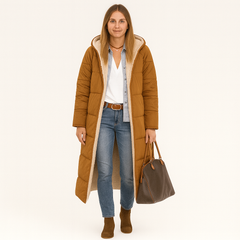 Amara | Wendbarer Wintermantel mit flauschiger Kapuze für Damen in Rostrot