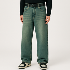 4Legend – Herren Flare Jeans – Lässiger Streetstyle, Taschen, reifer Look in Altgrün