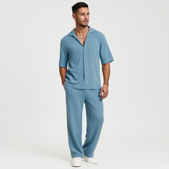 Herren-Zweiteiler – Stilvolles Casual-Outfit mit Langarmshirt und passender Hose in Himmelblau