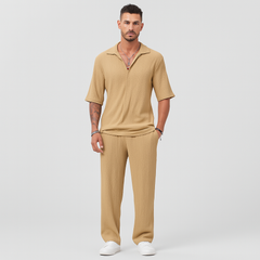 Herren-Zweiteiler – Stilvolles Casual-Outfit mit Langarmshirt und passender Hose in Khaki