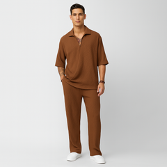 Herren-Zweiteiler – Stilvolles Casual-Outfit mit Langarmshirt und passender Hose in Braun