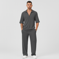 Herren-Zweiteiler – Stilvolles Casual-Outfit mit Langarmshirt und passender Hose in Dunkelgrau