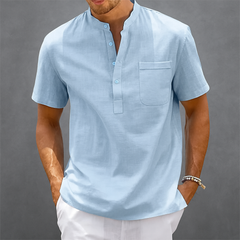 Herren Henley Poloshirt mit Knopfleiste und Relaxed Fit in Blau