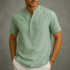 Herren Henley Poloshirt mit Knopfleiste und Relaxed Fit in Grün