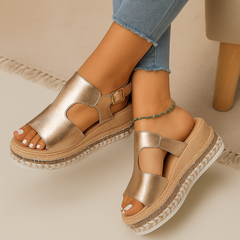 Lina Casual Wedge Schuhe – Bequeme und stilvolle Keil-Sandalen für Damen in Gold