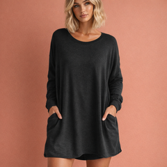 Oversized Tunika mit Taschen für Damen – bequeme lässige lange Bluse | Lieke in Schwarz