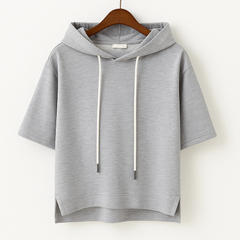 Lila | Oversized Kurzarm Kapuzenhoodie in Grau