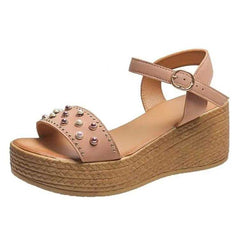Sharon® | Schicke Damen Sandalen mit Schnalle und Keilabsatz in Rosa