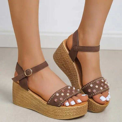Sharon® | Schicke Damen Sandalen mit Schnalle und Keilabsatz