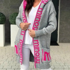 Lange Strickjacke für Frauen in Rosenrot