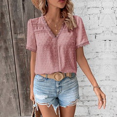 Valeria | Luftige Swiss-Dot Boho Bluse in Rosa