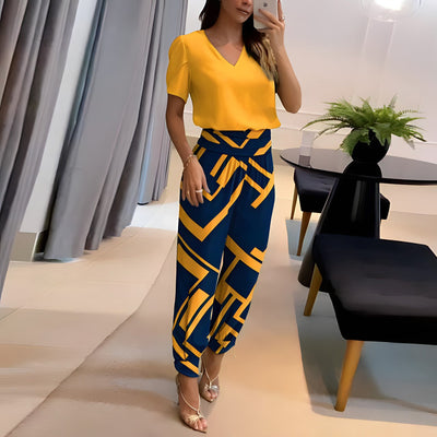 Alexandra – Luxus-Set für Damen – Bluse mit V-Ausschnitt und Hose
