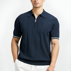 Fabio – Strickpolo Herren Reißverschlusskragen Modern Stilvoll in Dunkelblau