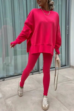 JOHANNA - SET AUS SWEATSHIRT UND LEGGINGS IN ÜBERGRÖSSE in Rot