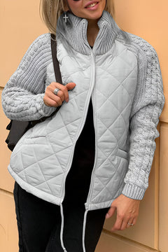 ANIYA™ | Gestrickte Patchwork-Jacke mit Reißverschluss in Grau