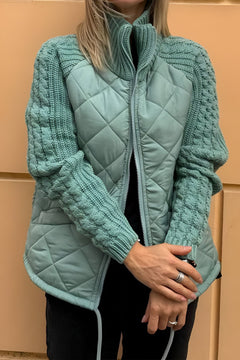 ANIYA™ | Gestrickte Patchwork-Jacke mit Reißverschluss in Grün