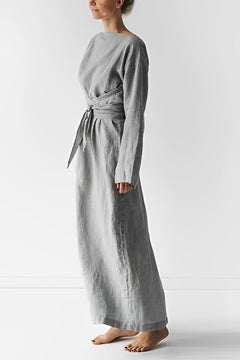 Patrizia | Damen Leichtes Leinen Maxi Wickelkleid in Grau