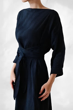 Patrizia | Damen Leichtes Leinen Maxi Wickelkleid in Blau