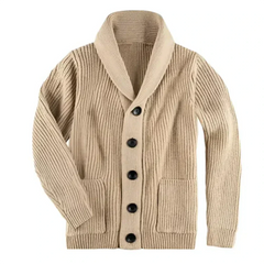 Gerippte Strickjacke mit Kragen in Beige