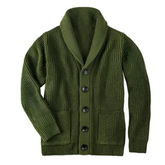 Gerippte Strickjacke mit Kragen in Grün