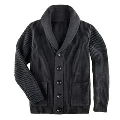 Gerippte Strickjacke mit Kragen in Grau