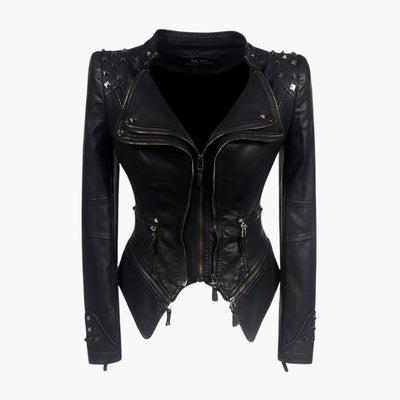 Damen Bikerjacke Schwarz mit Nieten